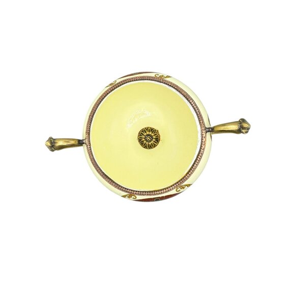 Vintage Ornate Porcelain & Brass Lidded Urn With Floral Motif & Dual Handles - Picture 11 of 11